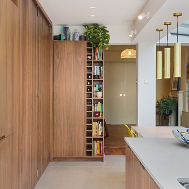 10contemporary-timber-panelled-oak bookshelf-kitchen-flow